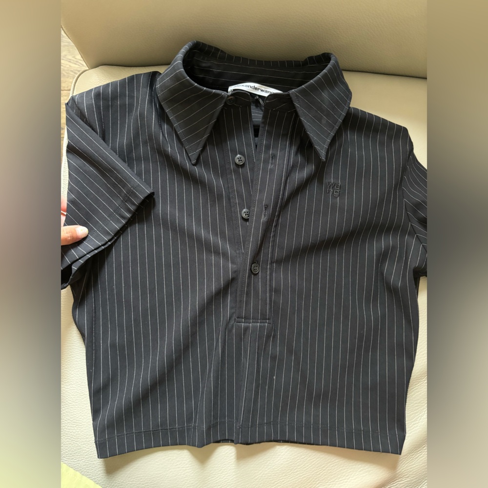 Alexander wang t by cropped pinstripe t shirt